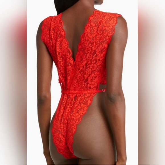 NWT Free People HAH Cut to the Chase Bodysuit XS Lace Lingerie Blood Orange Red - Picture 2 of 16